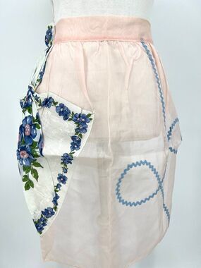 Vintage Kitchen Apron Handmade Pink Sheer Parasol Handkerchief